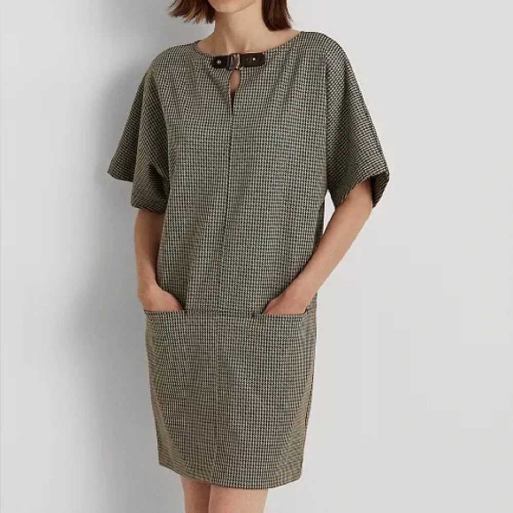 LAUREN RALPH LAUREN NWT Buckle Trim Houndstooth Jacquard Shift Dress Size Medium - Picture 4 of 15